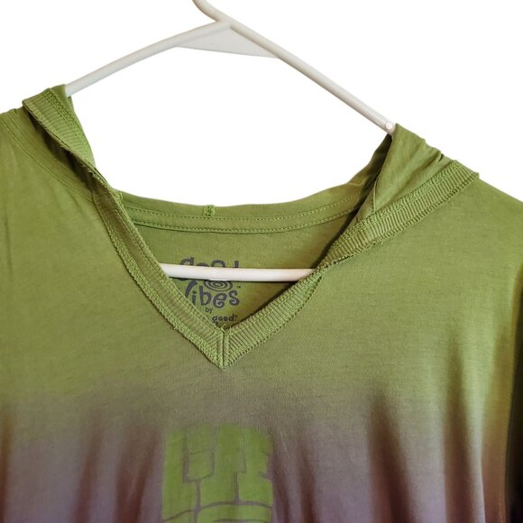 Good Vibes By Life is Good Short Sleeve Hooded Ombre T-shirt Size Large - Picture 3 of 16